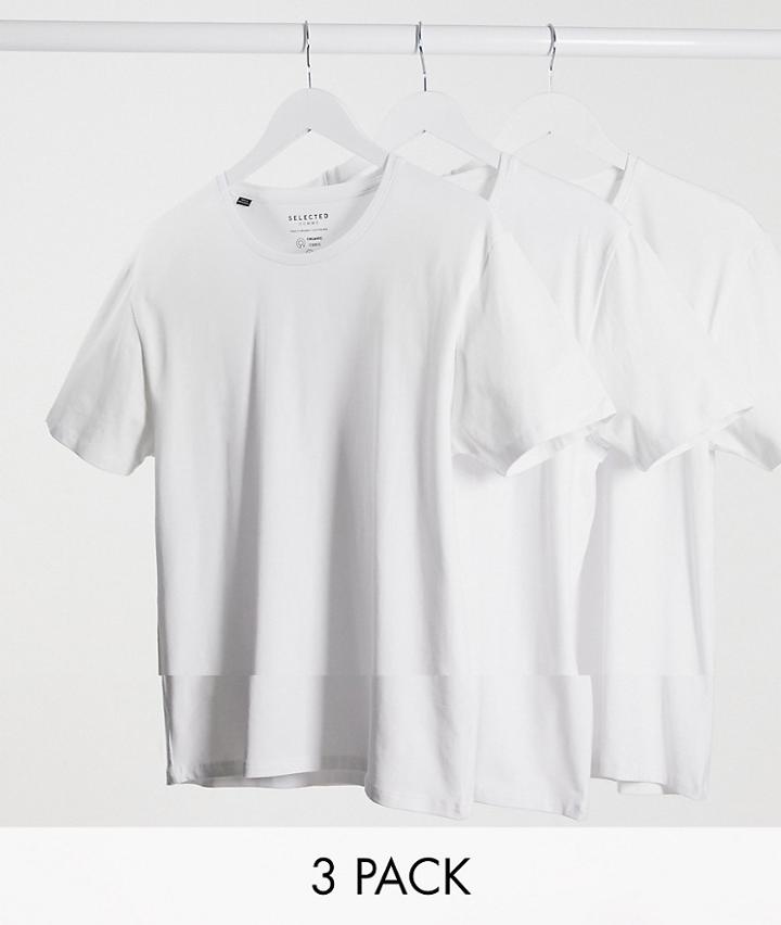 Selected Homme 3 Pack Crew Neck T-shirt In White