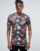 Criminal Damage T-shirt In Floral Print - Black