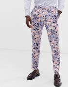 Burton Menswear Wedding Skinny Suit Pants In Blue Floral Print - Blue