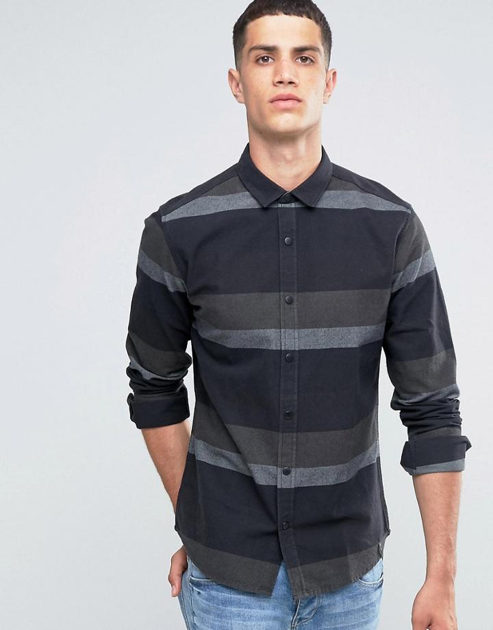 Only & Sons Brushed Cotton Shirt With Block Stripe - Green