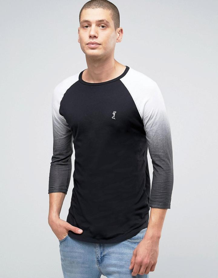 Religion 3/4 Sleeve T-shirt With Raglan Fade Detail Sleeve - Black