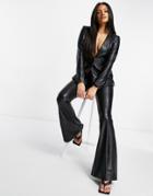Asos Luxe Leather Look High Waisted Flare Pants In Black