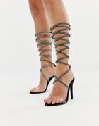 Simmi London Black Embellished Lace Up Heeled Sandals - Black