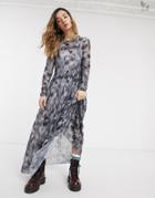 Noisy May Mesh Maxi Dress In Black Smudge Print-multi