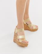 London Rebel High Heeled Cork Wedges - Gold
