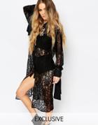Reclaimed Vintage Long Sleeve Lace Shirt Dress - Black
