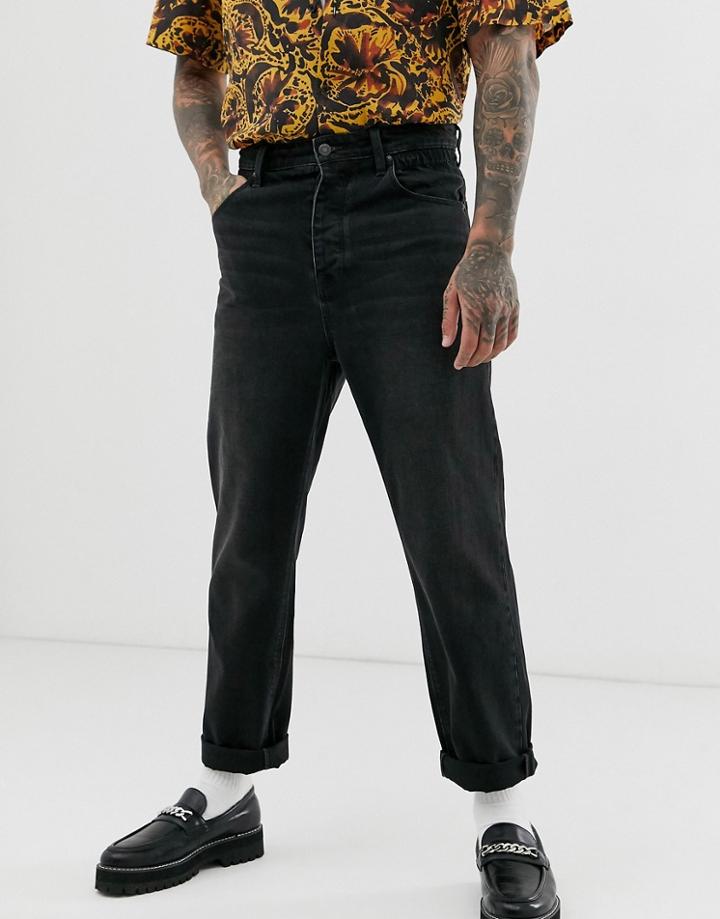 Asos Design Jeans With Paperbag Waist In Washed Black