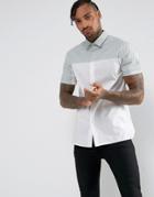 Asos Slim Cut And Sew Shirt With Pale Green Panel - Green