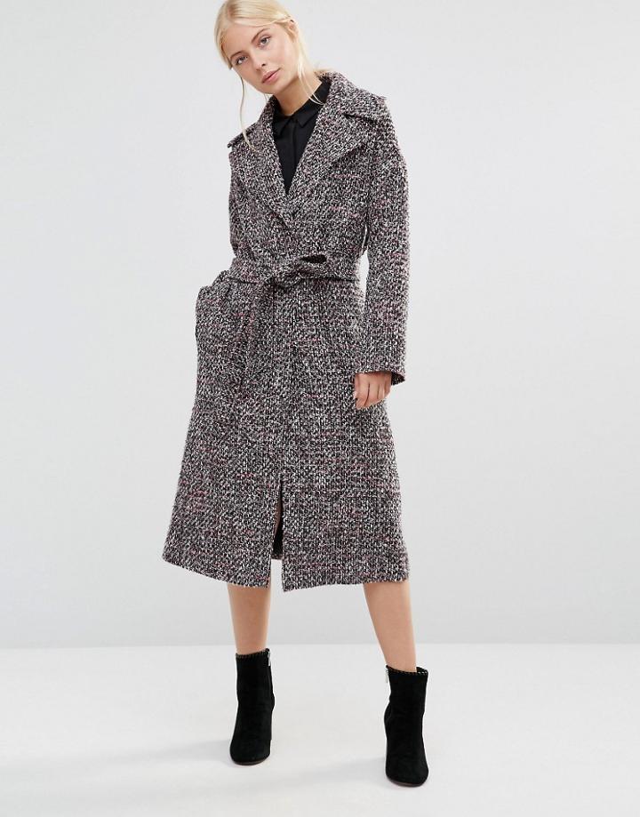 Helene Berman Clutch Coat In Gray & Pink Tweed - Multi