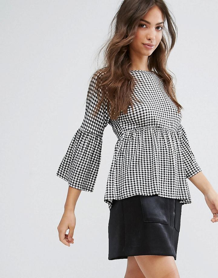 Daisy Street Oversized Gingham Top - Black