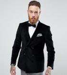 Heart & Dagger Skinny Double Breasted Velvet Blazer - Black