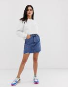 River Island Utility Mom Jeans In Mid Wash-blue