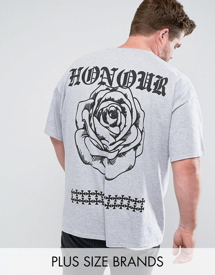 Hnr Ldn Plus Rose Back Print T-shirt - Gray