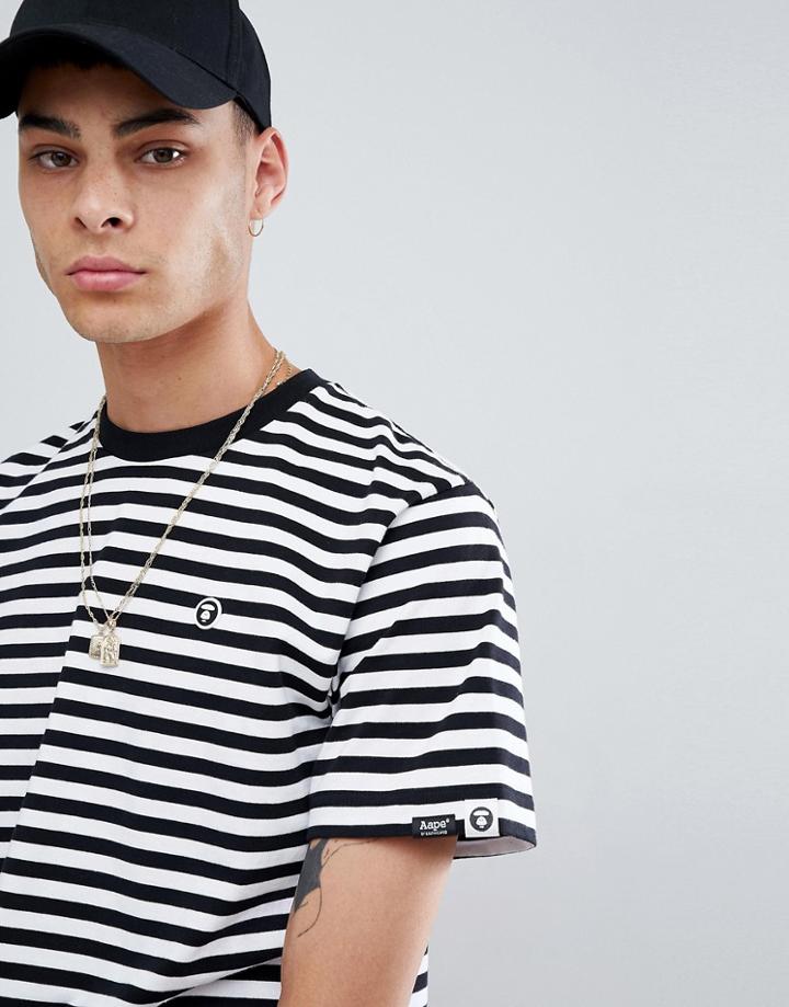 Aape By A Bathing Ape Striped T-shirt With Small Logo - Black