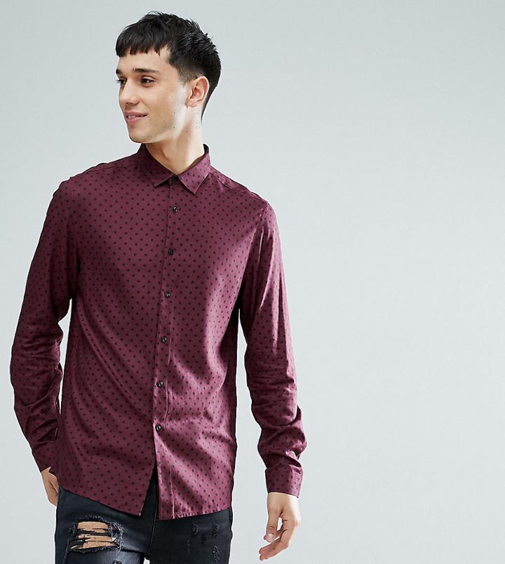 Asos Tall Regular Fit Polka Dot Shirt - Red
