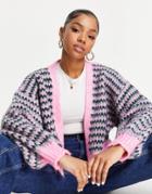 Topshop Knitted Stitchy Colorful Cardi In Pink