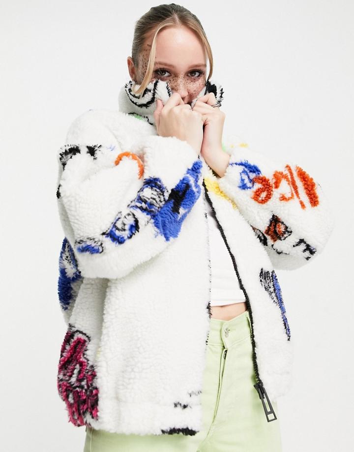 Urban Revivo Printed Fleece Jacket In Multi