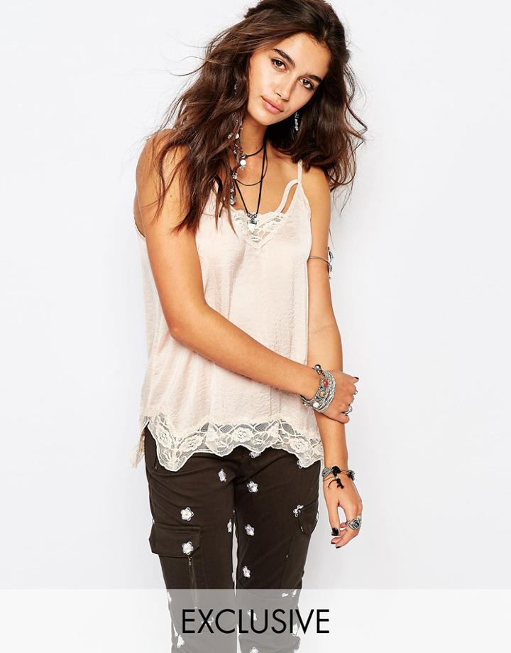 Native Rose Cami Top With Lace Detail - Flamingo Nud