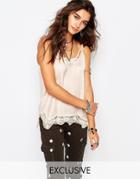 Native Rose Cami Top With Lace Detail - Flamingo Nud