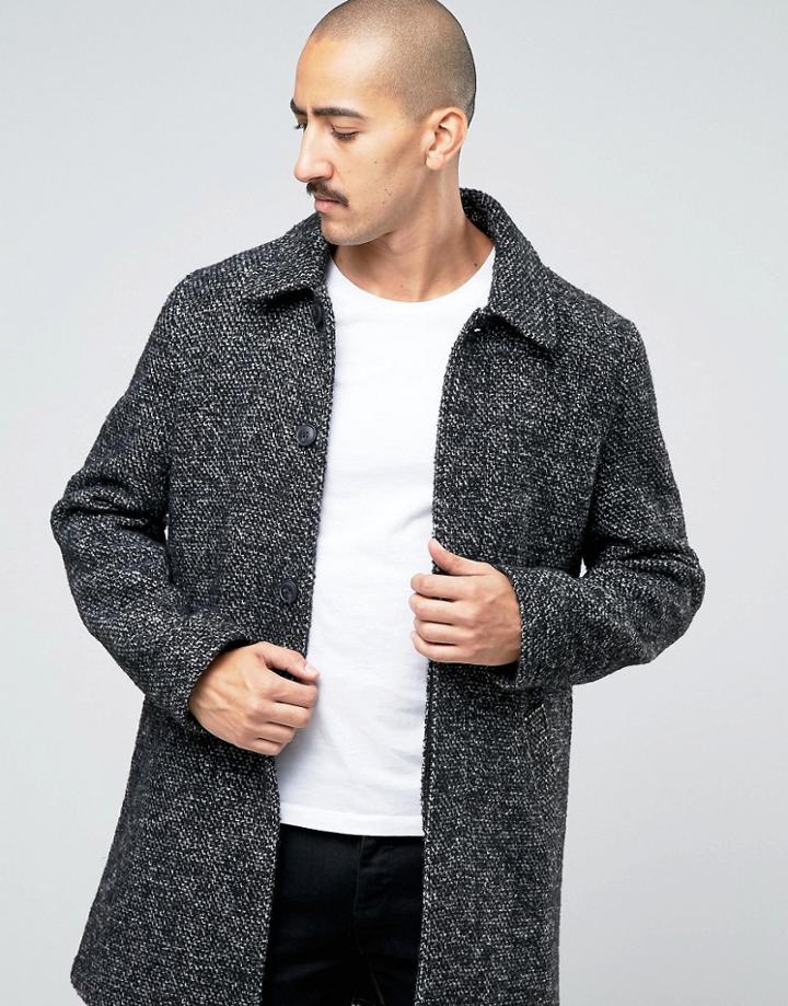 Stanley Adams Wool Rich Black And White Fleck Coat - Black