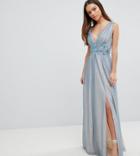Little Mistress Petite Full Tulle Maxi Dress With Embroidery-blue