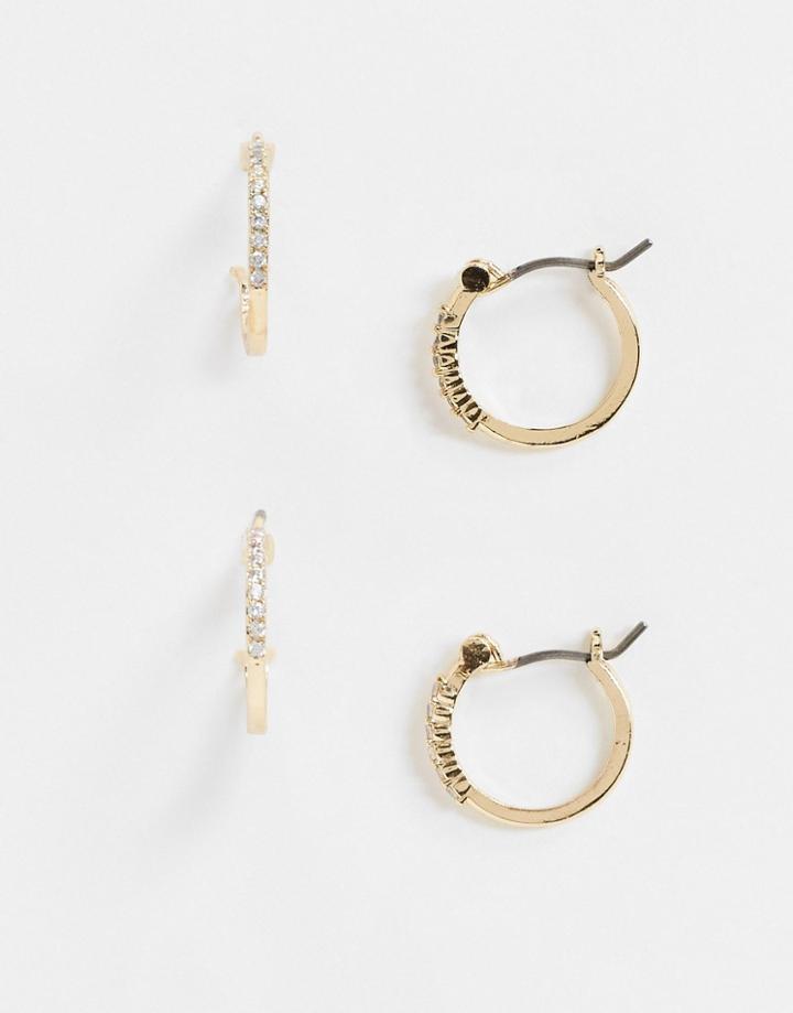 Pieces 2 Pack Small Rhinestone Hoops In Gold
