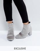 The March Gray Faux Pony Fur Heeled Ankle Boots - Gray