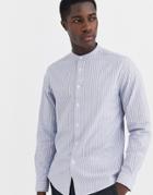 Asos Design Slim Fit Striped Oxford Shirt With Grandad Collar In Gray