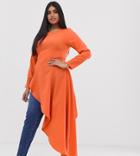 Verona Curve Aysmetric Long Sleeved Top In Orange