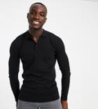 Brave Soul Tall Cotton Long Sleeve Knit Polo In Black