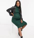 Asos Design Maternity Midi Rib Dress With Cowl Neck-green