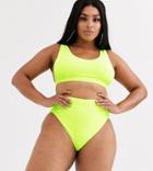 Asos Design Curve Rib Crop Bikini Top In Neon Green