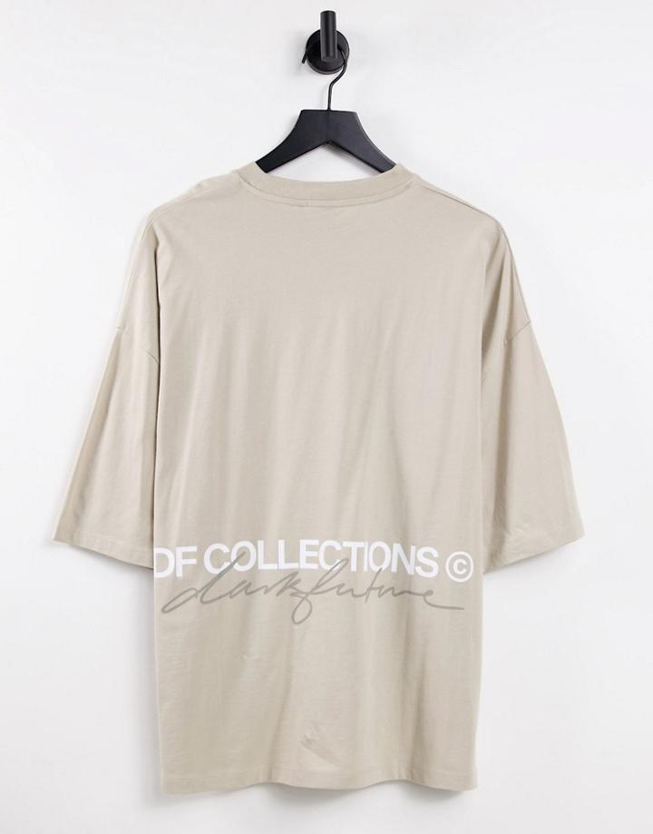 Asos Dark Future Oversized T-shirt With Back Logo Print In Neutral