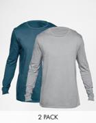 Asos Longline Long Sleeve T-shirt 2 Pack Save 20% - Multi