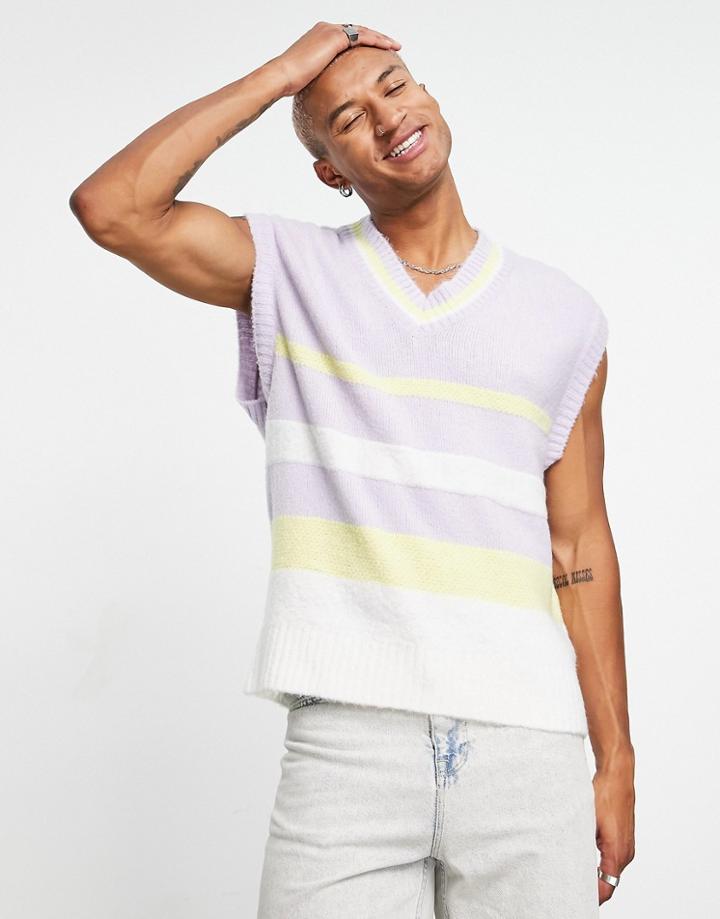 Topman Knit Tank With Stripe In Lilac-purple