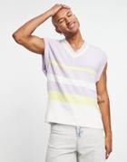 Topman Knit Tank With Stripe In Lilac-purple