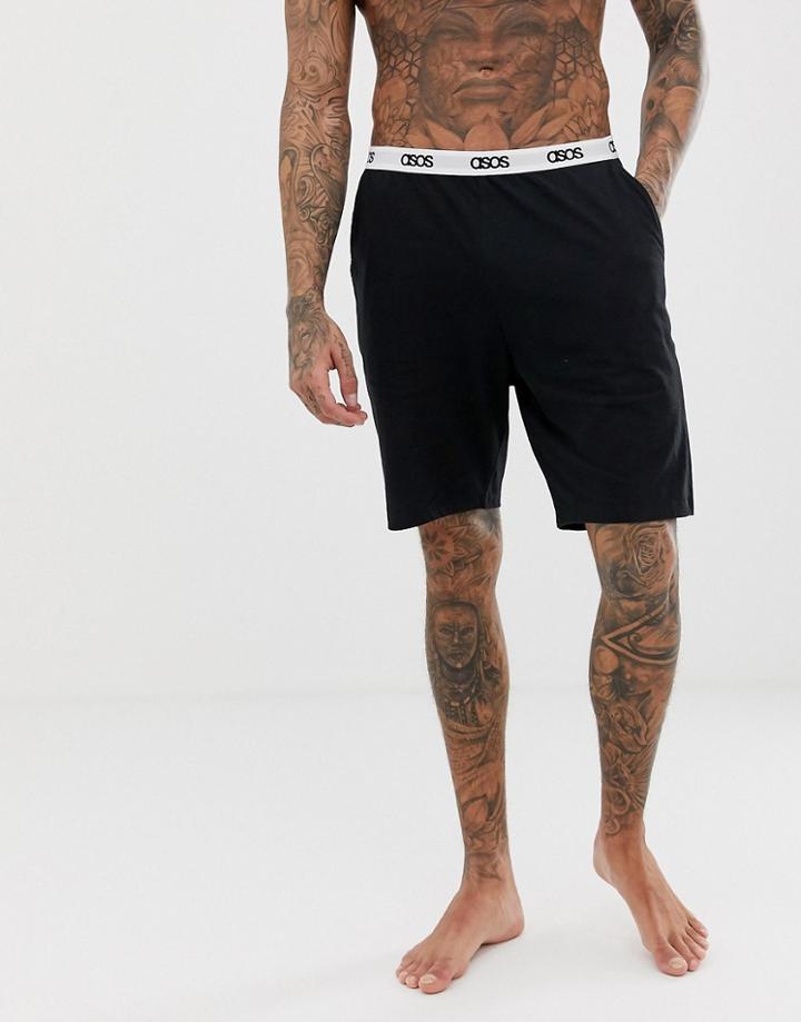 Asos Design Pyjama Shorts In Black With Branded Waistband - Black