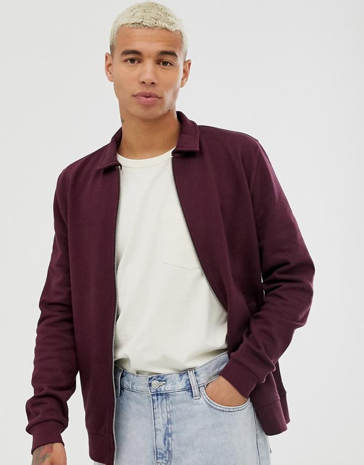 Asos Design Harrington Jersey Jacket In Burgundy - Red