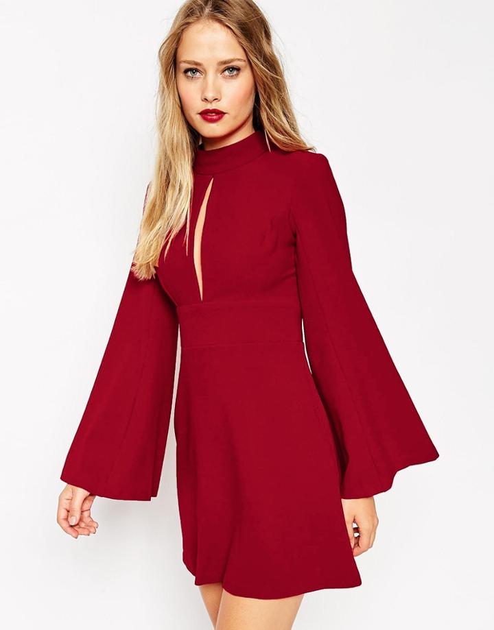 Asos Turtleneck A Line Shift Dress - Oxblood