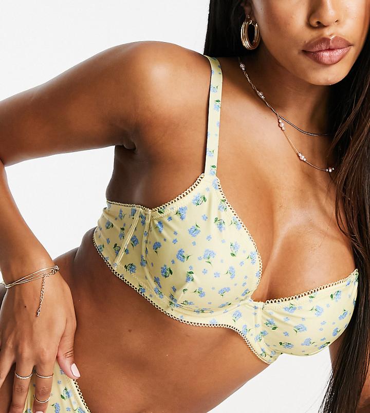 Peek & Beau Fuller Bust Underwired Bikini Top In Lemon Floral-yellow