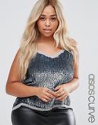 Asos Curve Sequin Cami With Raw Edge - Gray