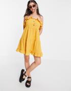 Asos Design Bandeau Tiered Mini Sundress In Seersucker In Mustard-yellow
