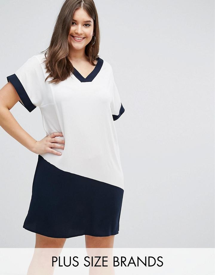 Lovedrobe White Navy Contrast V-neck Dress - Multi