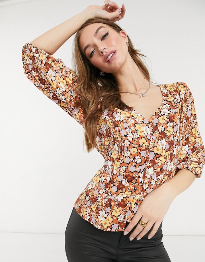 New Look Tea Blouse In Orange Ditsy Floral Pattern