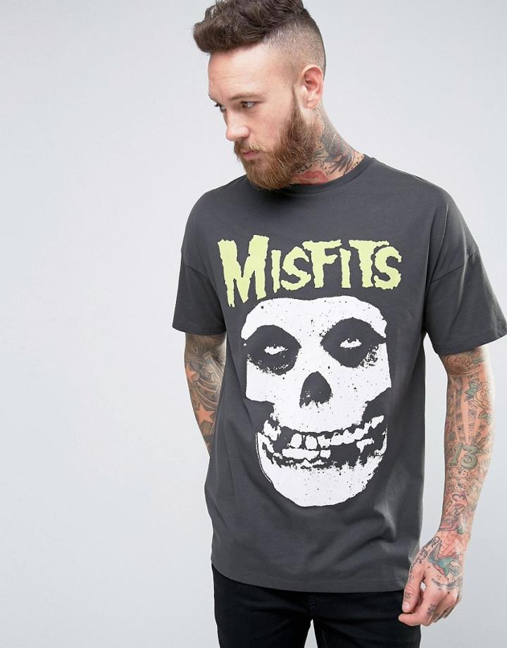 Asos Misfits Relaxed Band T-shirt With Vintage Print - Gray
