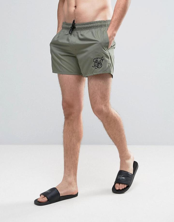 Siksilk Retro Swim Shorts In Khaki - Green