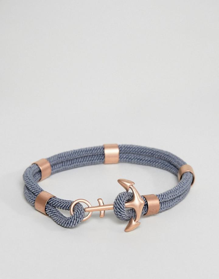 Seven London Woven Anchor Bracelet In Gray & Rose Gold - Gray
