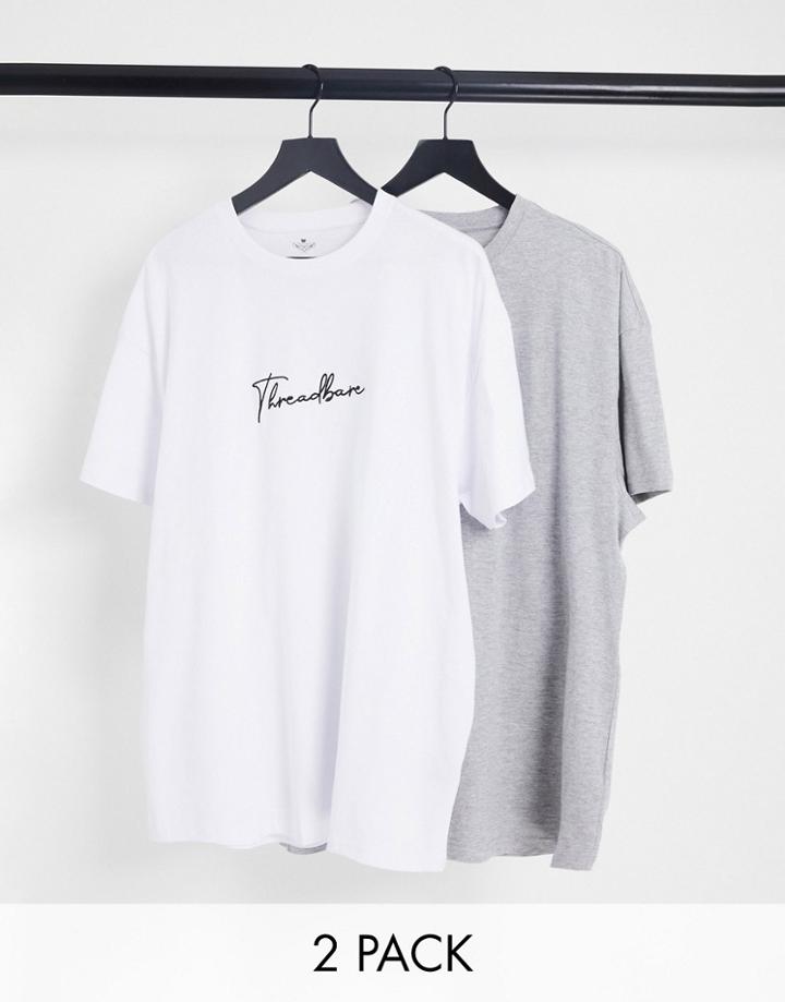 Threadbare 2 Pack Lounge T-shirts With Script Logo In White And Gray