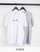 Threadbare 2 Pack Lounge T-shirts With Script Logo In White And Gray