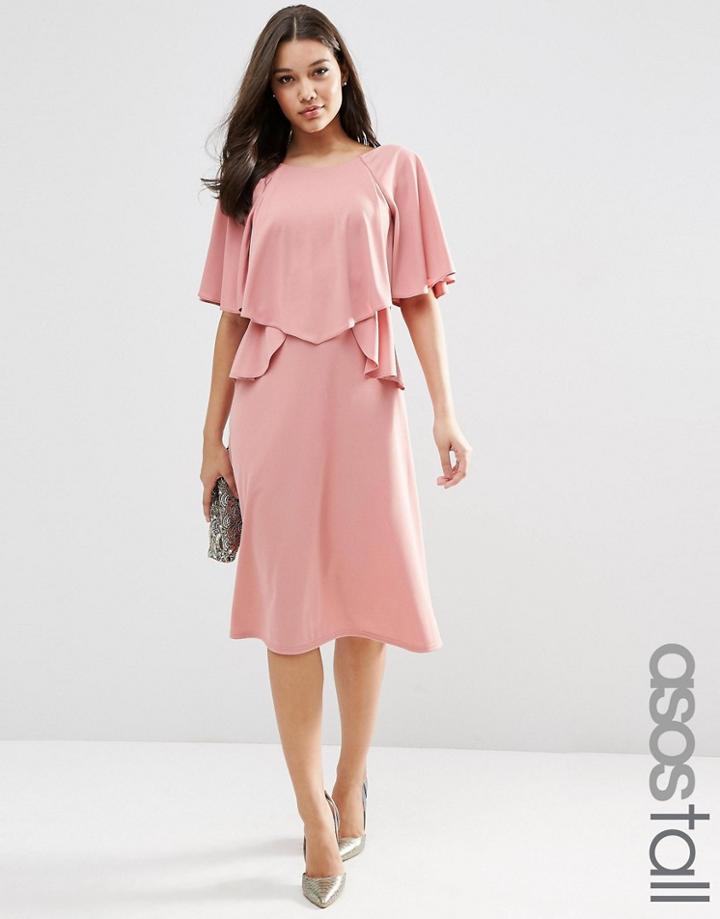 Asos Tall Full Soft Ruffle Midi Dress - Mauve